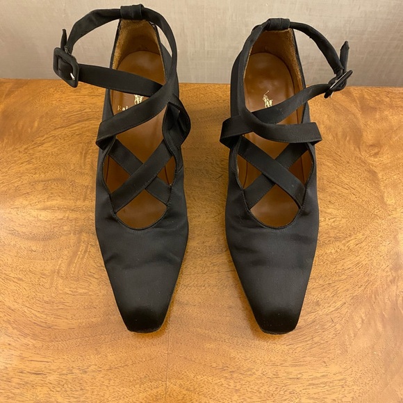 Vintage Ralph Lauren Black Satin Shoes Size 6 - Picture 2 of 16